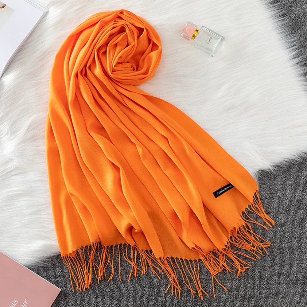 Soft long pashmina wrap used as hijab, headband, or stylish winter stole