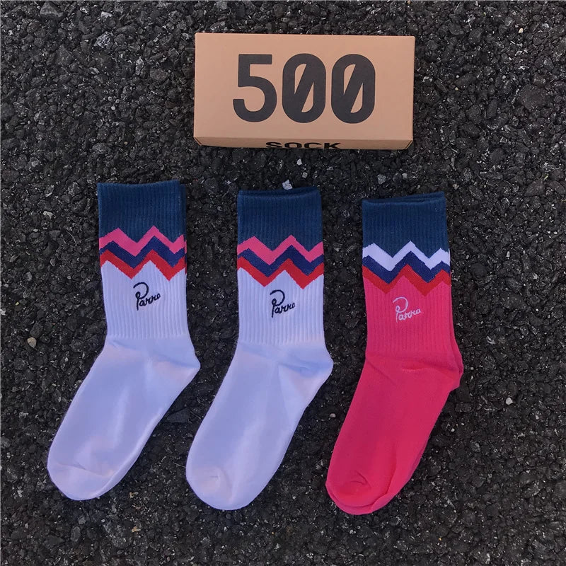 3 Pairs/box Socks Men's Autumn Fashion Skateboard Sports Letter Embroidery Lovers White /Red /Blue Trend Hip Hop Cotton Socks