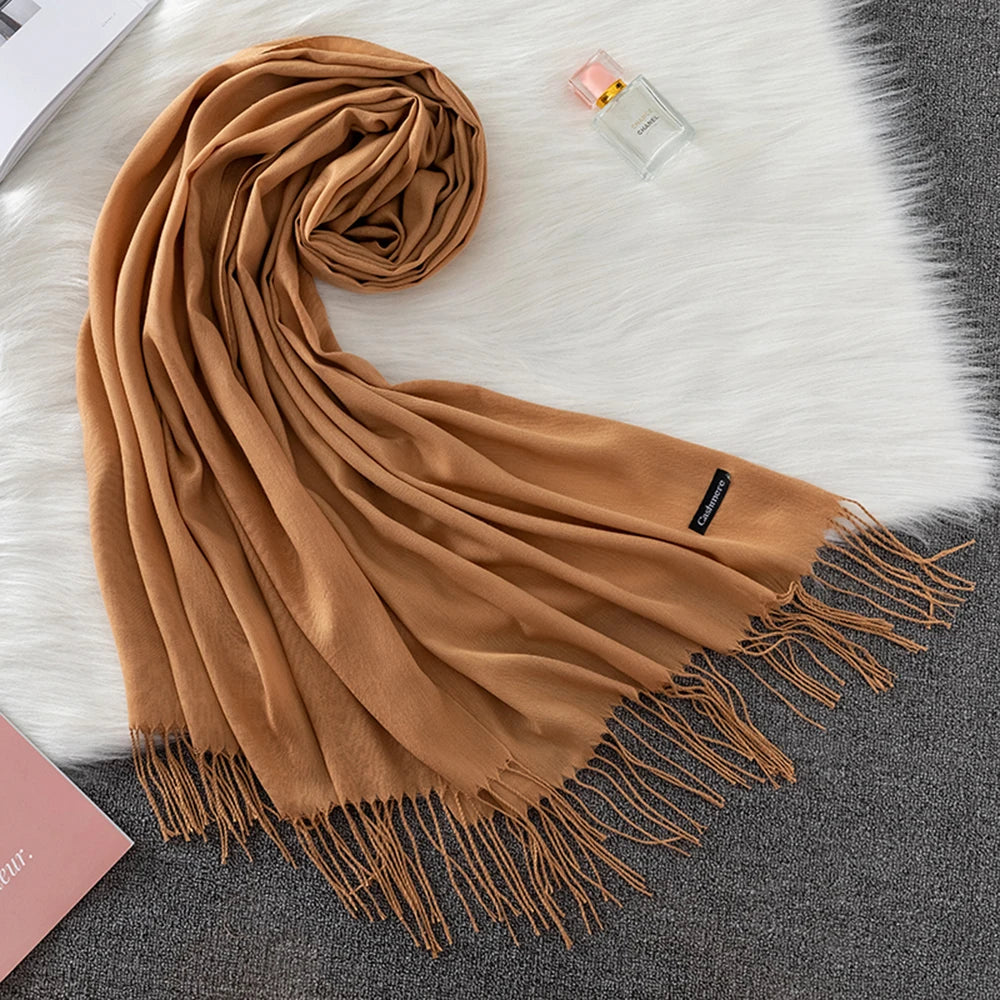 Soft long pashmina wrap used as hijab, headband, or stylish winter stole