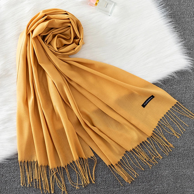 Soft long pashmina wrap used as hijab, headband, or stylish winter stole