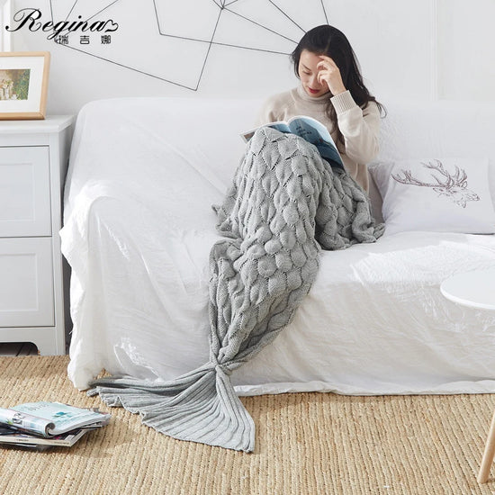REGINA Soft Knitted Mermaid Tail Blanket Cute Fashion Casual Knitted Blanket For Sofa Bed Adult Kid Perlage Mermaid Blanket 2021