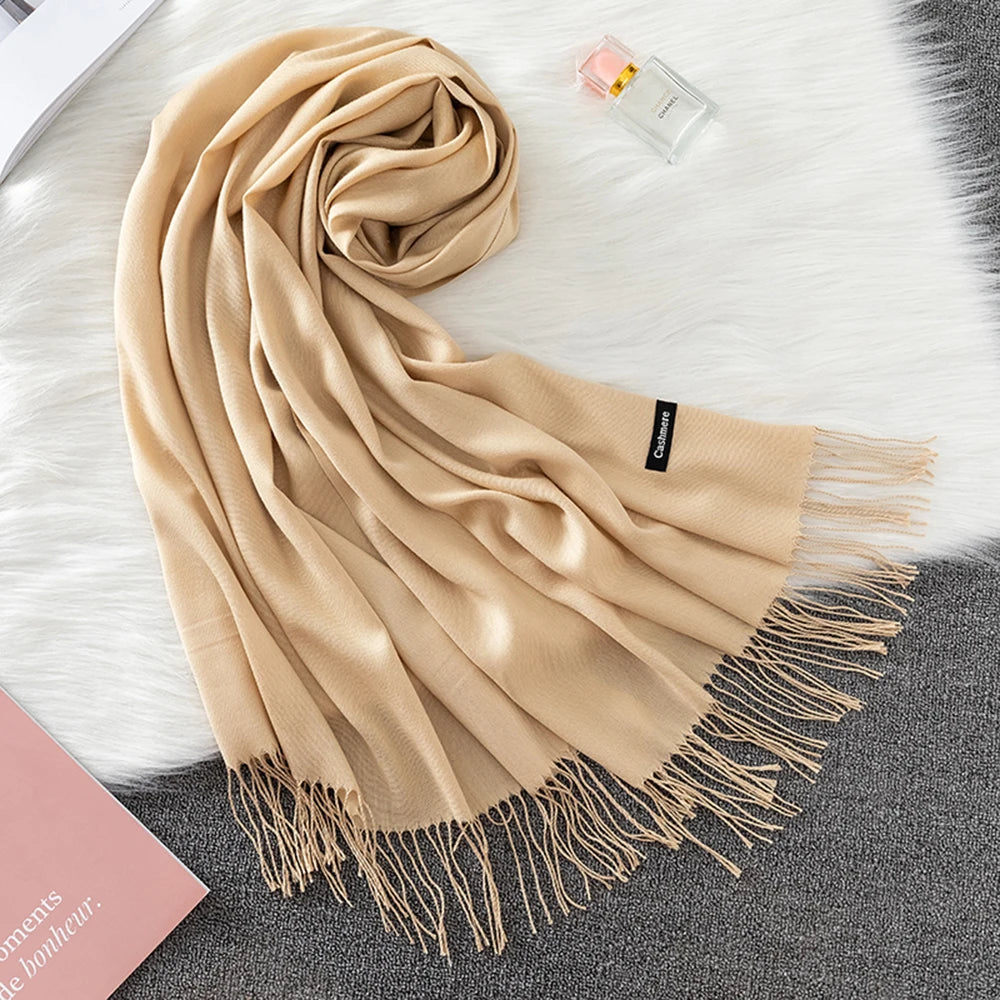 Soft long pashmina wrap used as hijab, headband, or stylish winter stole