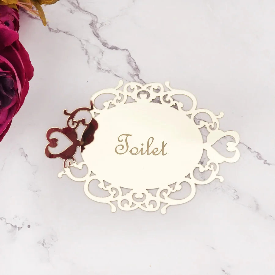 Decorative oval mirror sticker for door signage in bedroom or bath