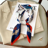 Luxury brand silk plaid square scarf for women, styled as a neck or hair tie