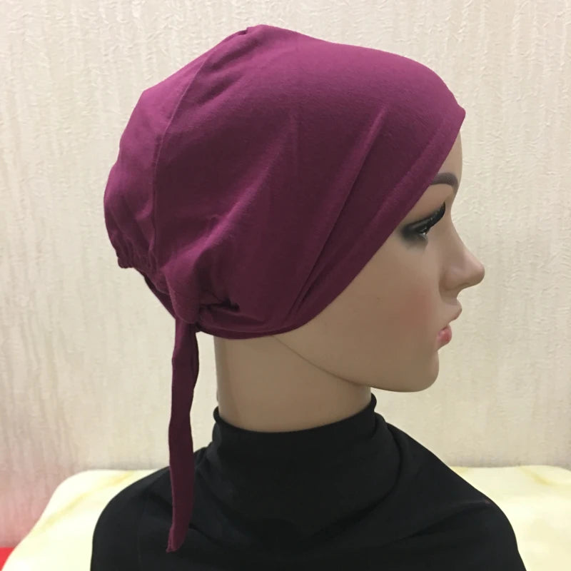Cotton inner hijab with adjustable tie-back design, breathable and comfortable fit
