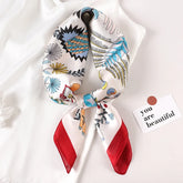 Luxury brand silk plaid square scarf for women, styled as a neck or hair tie
