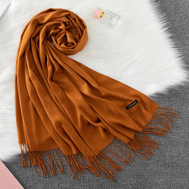 Soft long pashmina wrap used as hijab, headband, or stylish winter stole