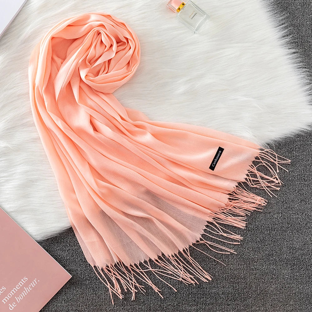Soft long pashmina wrap used as hijab, headband, or stylish winter stole