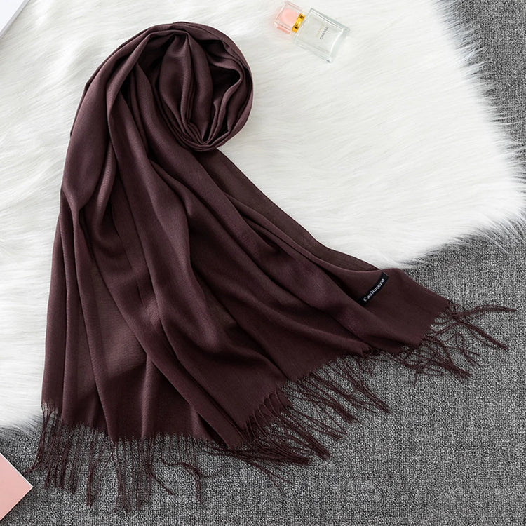 Soft long pashmina wrap used as hijab, headband, or stylish winter stole