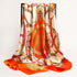 Big square silk handkerchief scarf styled as a shawl or fashionable hair wrap for wome