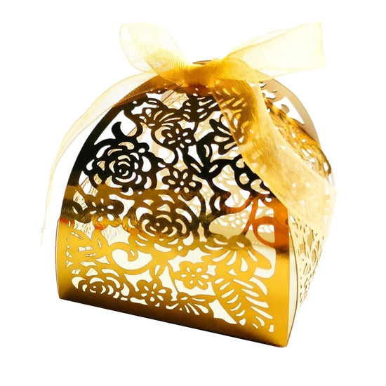 10pcs Red Gold Pink Rose Wedding Candy Box Laser Cut Hollow Valentine&