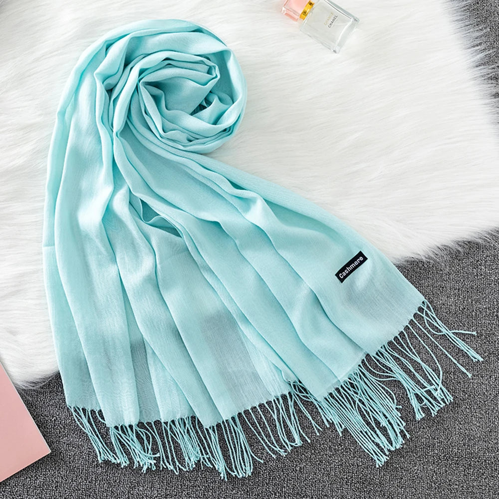 Soft long pashmina wrap used as hijab, headband, or stylish winter stole
