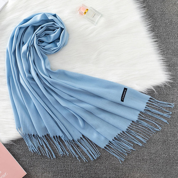 Soft long pashmina wrap used as hijab, headband, or stylish winter stole