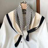 Luxury brand silk plaid square scarf for women, styled as a neck or hair tie