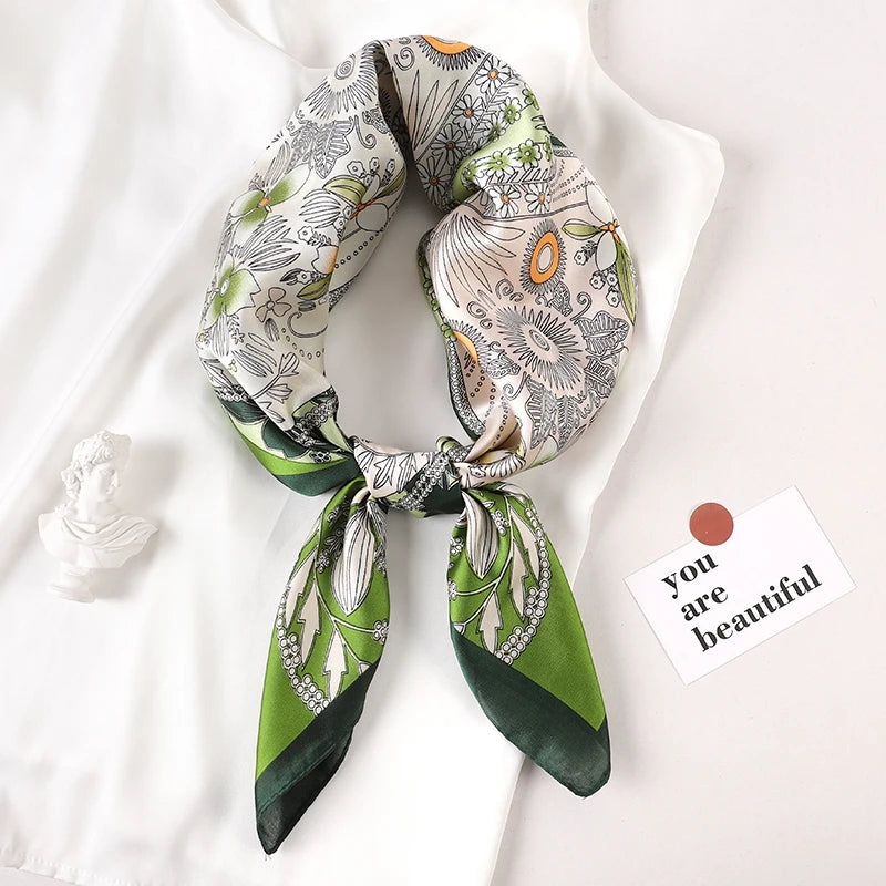 Luxury brand silk plaid square scarf for women, styled as a neck or hair tie
