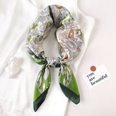 Luxury brand silk plaid square scarf for women, styled as a neck or hair tie