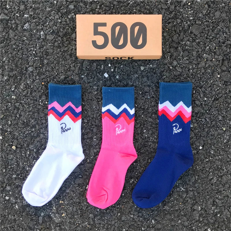 3 Pairs/box Socks Men's Autumn Fashion Skateboard Sports Letter Embroidery Lovers White /Red /Blue Trend Hip Hop Cotton Socks