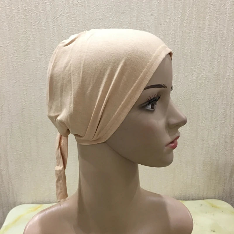 Cotton inner hijab with adjustable tie-back design, breathable and comfortable fit