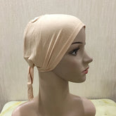Cotton inner hijab with adjustable tie-back design, breathable and comfortable fit