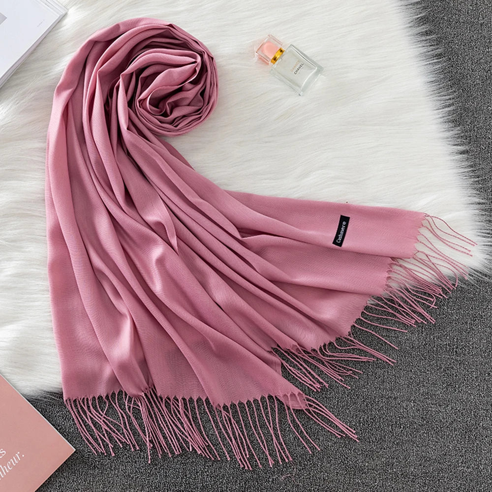 Soft long pashmina wrap used as hijab, headband, or stylish winter stole