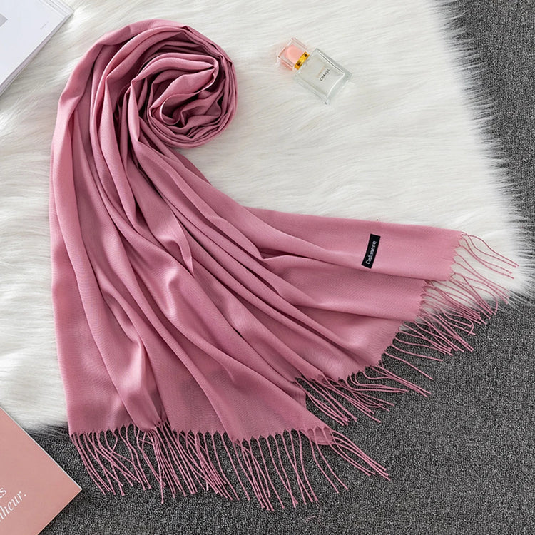 Soft long pashmina wrap used as hijab, headband, or stylish winter stole