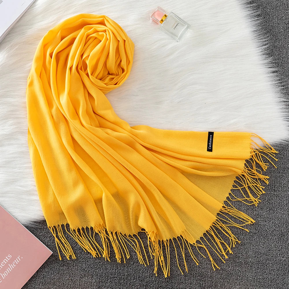 Soft long pashmina wrap used as hijab, headband, or stylish winter stole