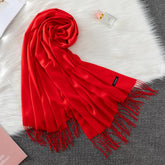 Soft long pashmina wrap used as hijab, headband, or stylish winter stole