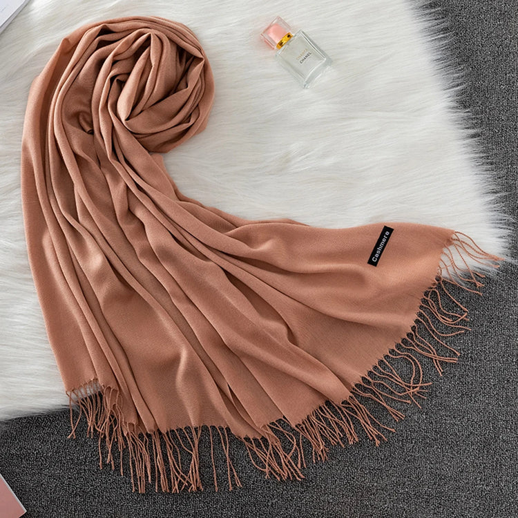 Soft long pashmina wrap used as hijab, headband, or stylish winter stole