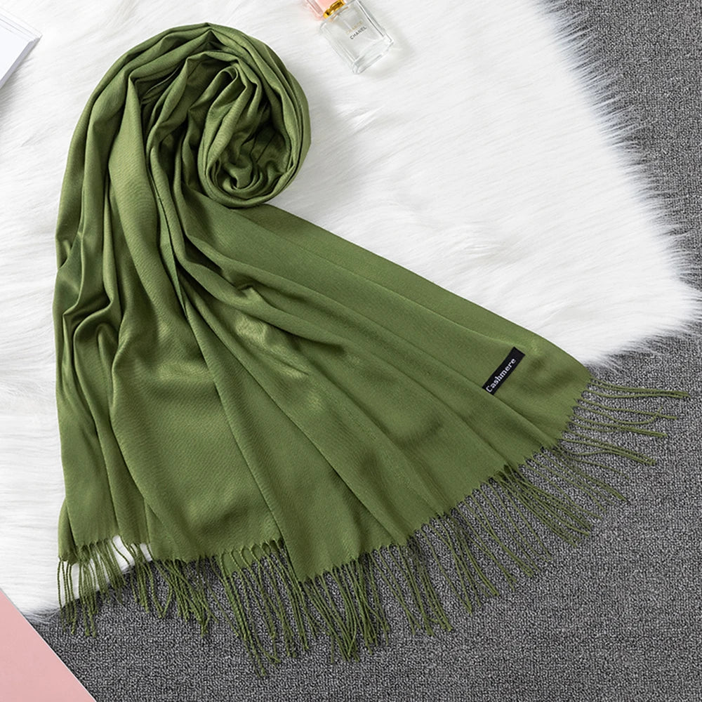Soft long pashmina wrap used as hijab, headband, or stylish winter stole