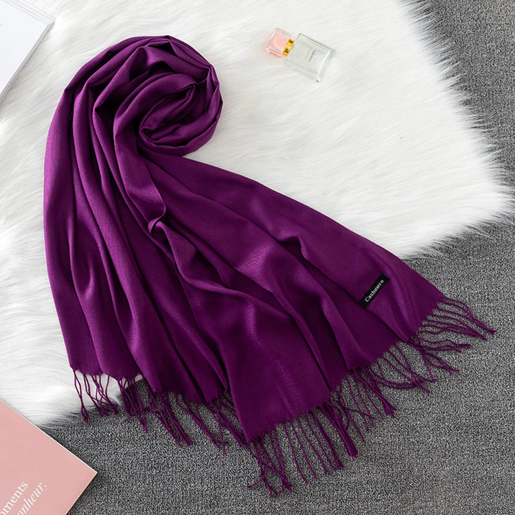 Soft long pashmina wrap used as hijab, headband, or stylish winter stole