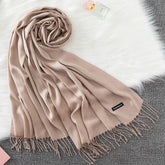 Soft long pashmina wrap used as hijab, headband, or stylish winter stole