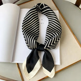 Luxury brand silk plaid square scarf for women, styled as a neck or hair tie