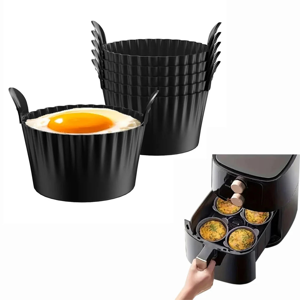 4Pcs Air Fryer Egg Poacher Food Grade Silicone Egg Poaching Cups Non-Stick Round Silicone Ramekins Reusable Silicone Baking Cups