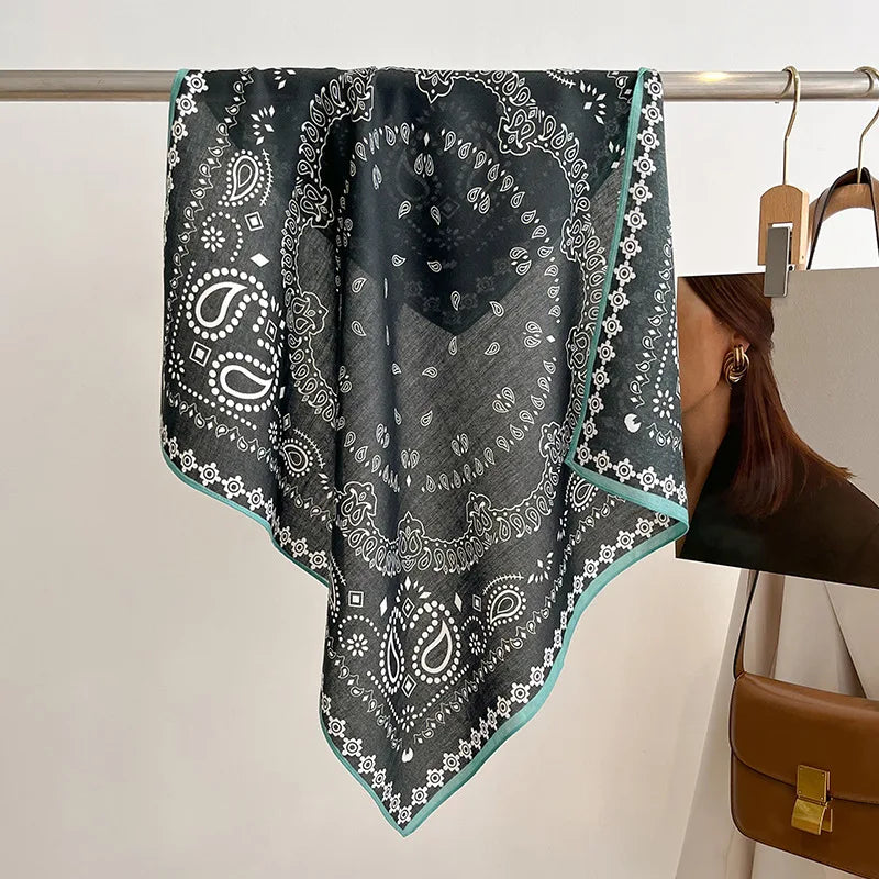 70cm square scarf for women with cashew print, breathable imitation silk fabric