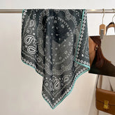 70cm square scarf for women with cashew print, breathable imitation silk fabric