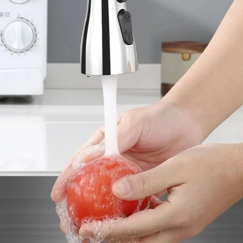 Modern kitchen faucet with replaceable sprayer head and integrated water filter