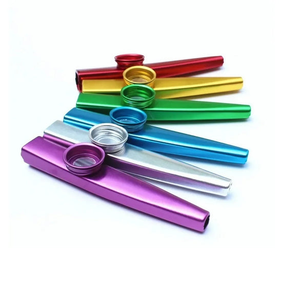 Aluminum alloy kazoo featuring five diaphragm membranes for adjustable tone control