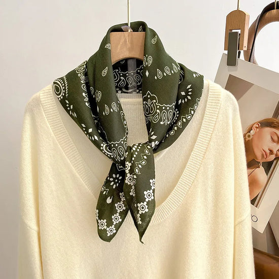 70cm square scarf for women with cashew print, breathable imitation silk fabric