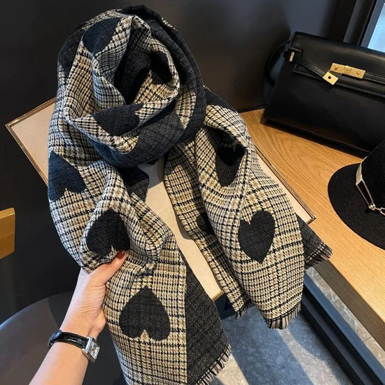 Double-side imitation cashmere scarf for women, thickened plaid design for winter warmth