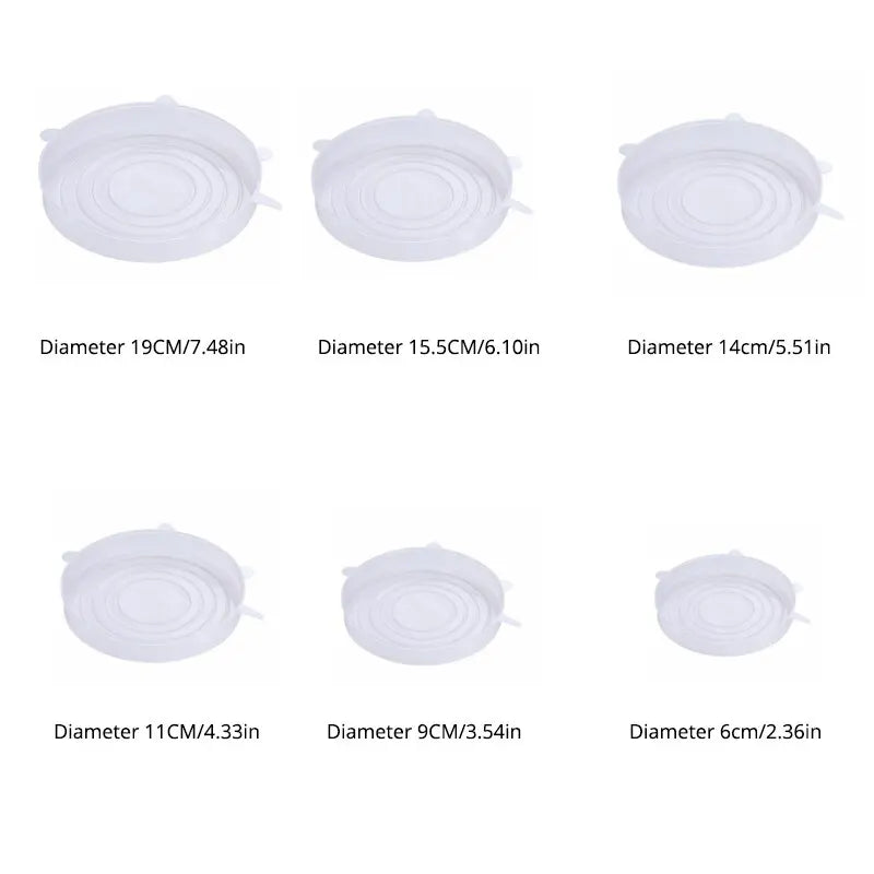 6pcs set of transparent silicone stretch covers for kitchen utensils and bowls