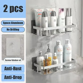 Waterproof aluminum shower shelf for organizing bath products without drilling
