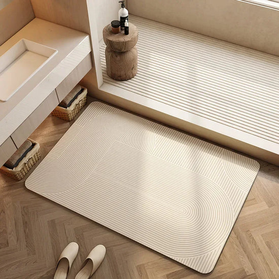 Washable bathroom rug with soft striped design
