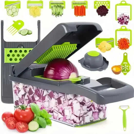 14-in-1 multifunctional vegetable chopper with ergonomic handle and stainless steel blades