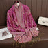 Soft and warm cashmere hijab with bohemian print, styled as a headscarf or wrap