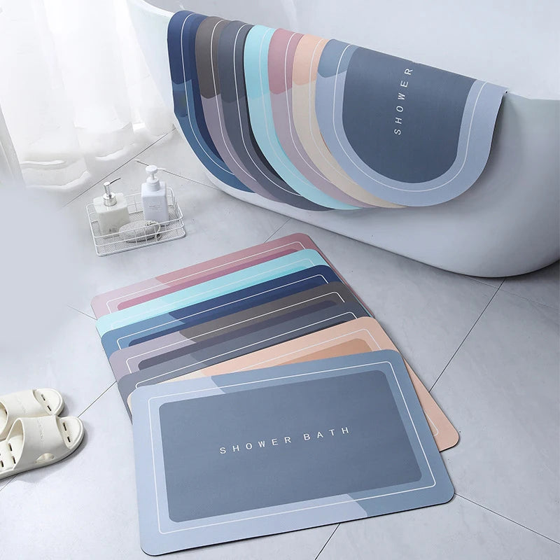 Absorbent bathroom bath mat with anti-slip backing