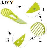 3-in-1 avocado slicer with serrated blade, pit remover, and fruit scooper