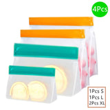 4-10Pcs/Set Stand Up Food Storage Bag Reusable Freezer Sandwich Ziplock Silicone PEVA Bag Kitchen Organizer Storage Fresh Bags