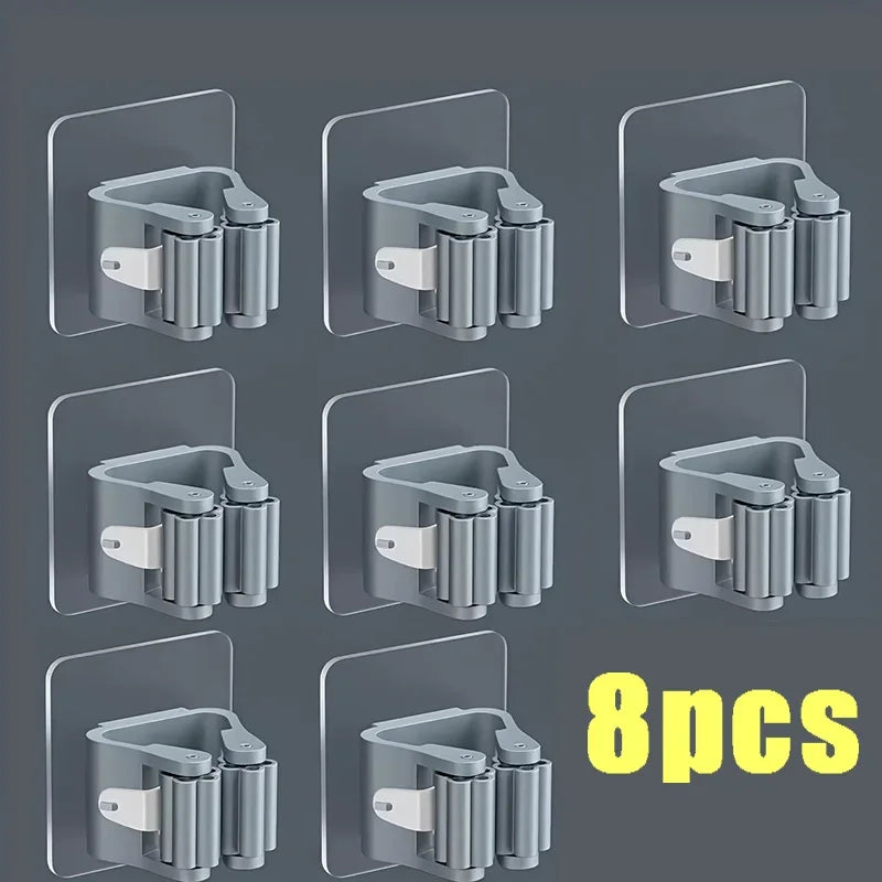 Mop and broom organizer with hooks for wall mounting