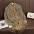 Soft and warm cashmere hijab with bohemian print, styled as a headscarf or wrap