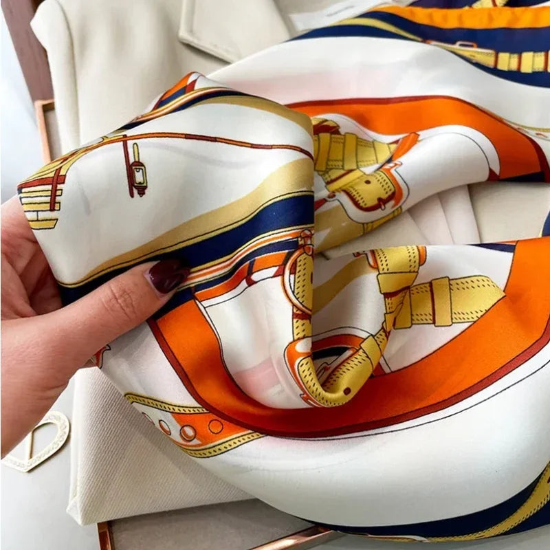 Luxury design satin neck scarf for women, ideal for accessorizing bags or outfits